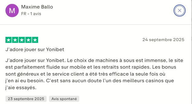 Évaluation du casino Yonibet par les utilisateurs